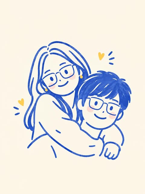 Photo turned into blue doodle couple