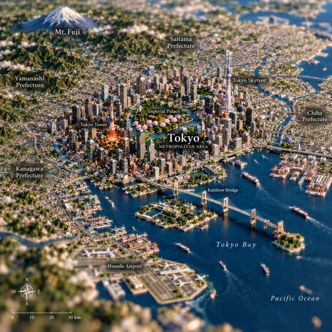 Your city as a tiny world growing out of a map