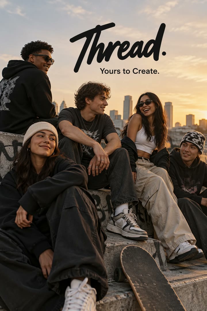 Streetwear campaign shot with one exact tagline