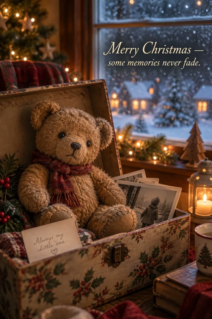 Nostalgic Christmas card with an old teddy bear