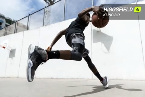 Basketball player backflip dunk on outdoor court