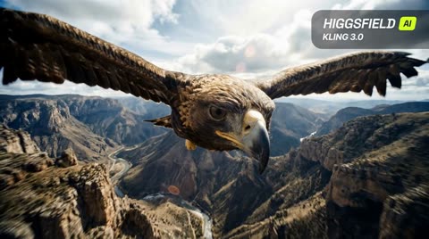 Golden eagle POV flight over mountain valleys