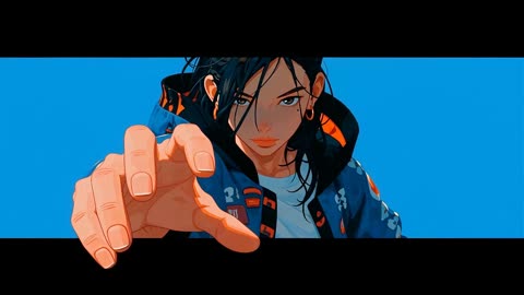 Anime character reaching past black letterbox bars
