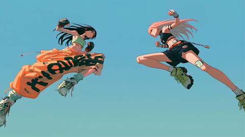 Two Anime Fighters Brawl on Rooftop