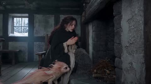 Baby Dragon Sneezes Fire in Winter Cabin