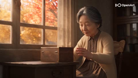 韩国老奶奶在秋日窗边打开旧物盒