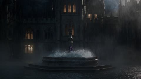 女巫在雨中城堡庭院召唤水兽