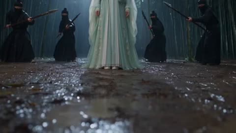 雨中竹林武侠女侠被刺客围困