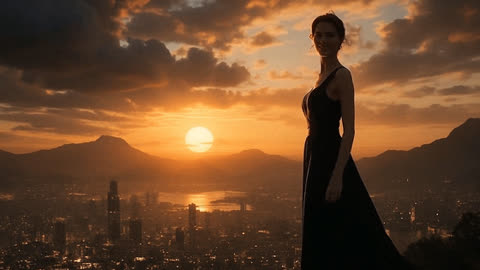 She turns, smiles and walks out of frame