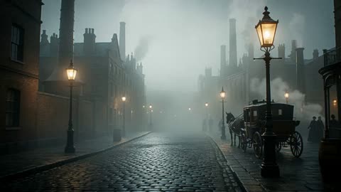 Steampunk detective montage across five locations